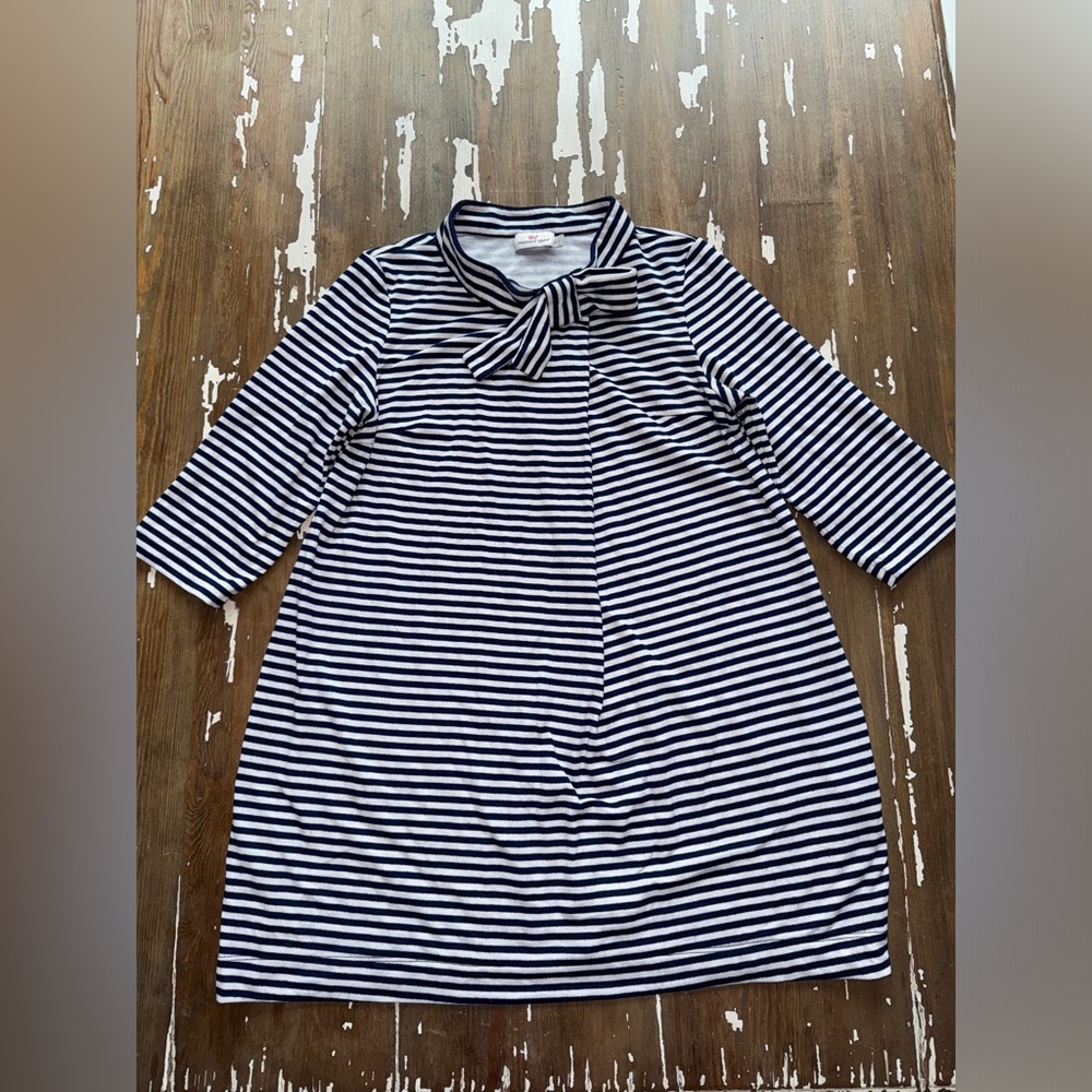 Vineyard Vines Navy and White Bow Neck Stripe Knit Dress